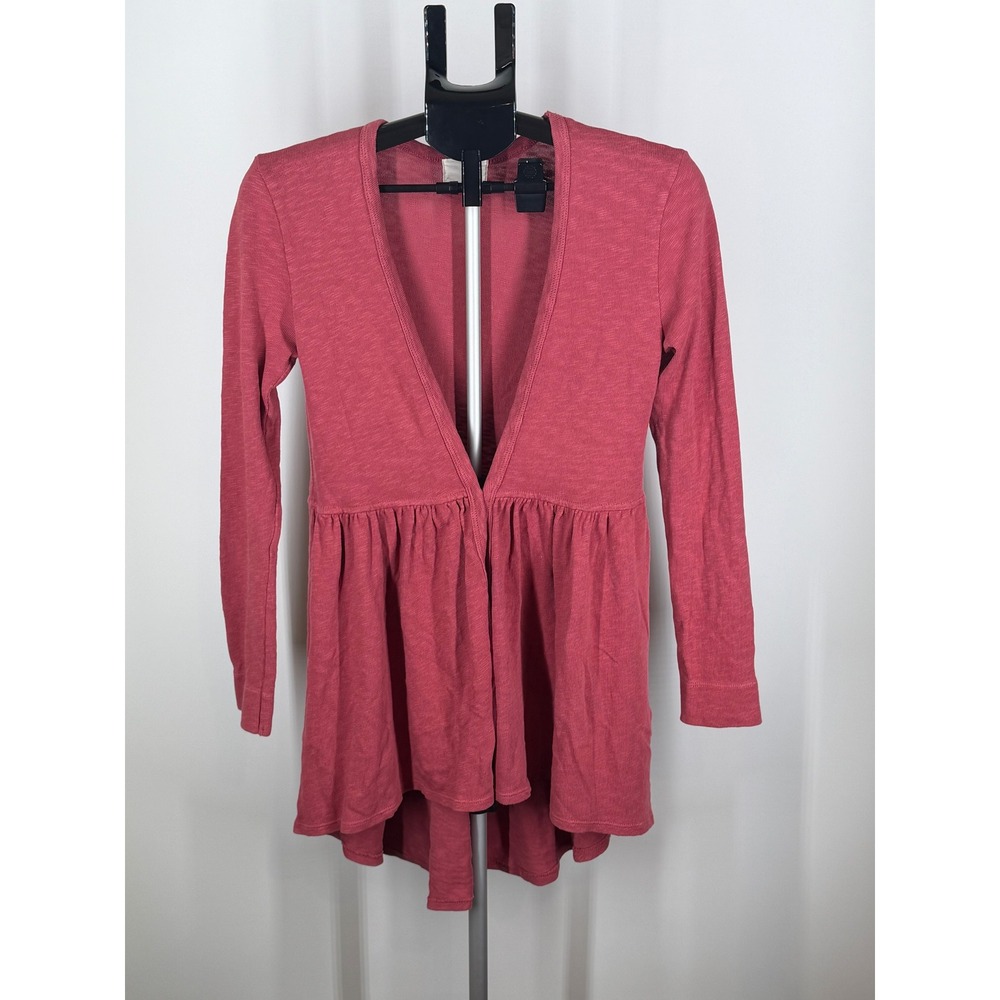 Anthropologie t.la Rose Pink Cotton Slub Peplum High Low V-Neck Top XS